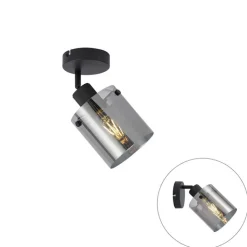 QAZQA Wandstrahler|Wandleuchten*Design Wandstrahler schwarz mit Rauchglas - Domo