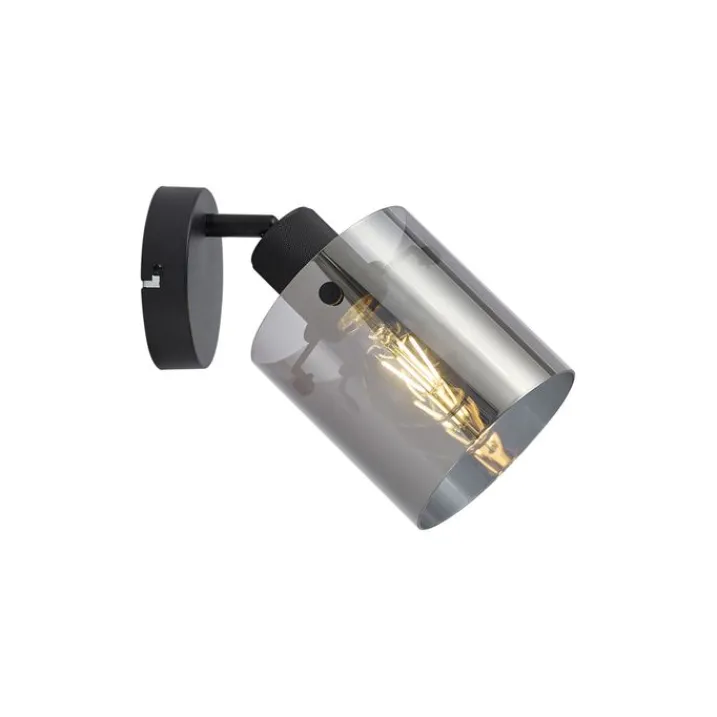 QAZQA Wandstrahler|Wandleuchten*Design Wandstrahler schwarz mit Rauchglas - Domo