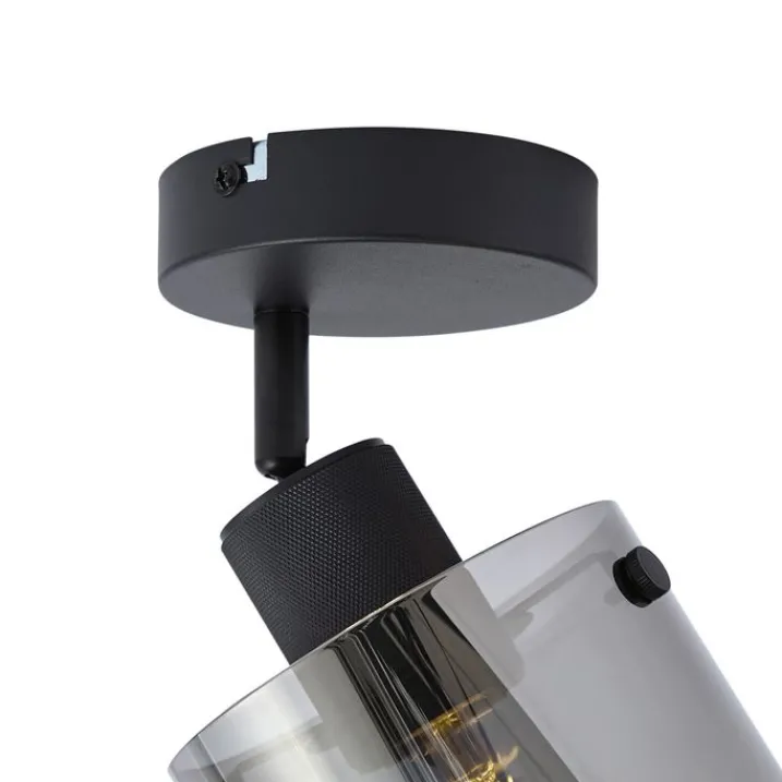 QAZQA Wandstrahler|Wandleuchten*Design Wandstrahler schwarz mit Rauchglas - Domo