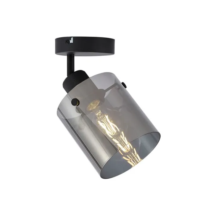 QAZQA Wandstrahler|Wandleuchten*Design Wandstrahler schwarz mit Rauchglas - Domo