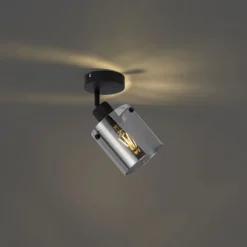 QAZQA Wandstrahler|Wandleuchten*Design Wandstrahler schwarz mit Rauchglas - Domo