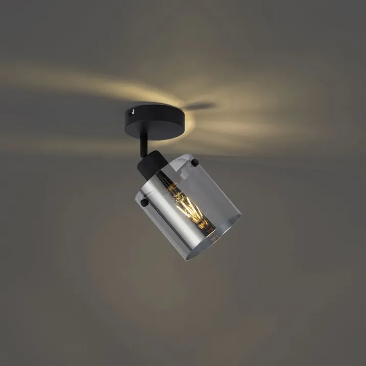 QAZQA Wandstrahler|Wandleuchten*Design Wandstrahler schwarz mit Rauchglas - Domo