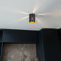 QAZQA Deckenleuchten|Wohnzimmerlampen*Design-Deckenlampe schwarz mit goldenem Interieur - Yana