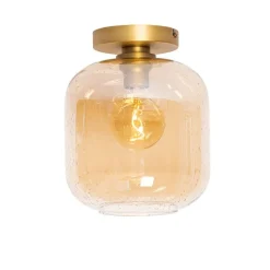 QAZQA Schlafzimmerlampen|Küchenlampen*Design-Deckenleuchte aus Messing und braunem Glas - Zuzanna