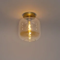 QAZQA Schlafzimmerlampen|Küchenlampen*Design-Deckenleuchte aus Messing und braunem Glas - Zuzanna