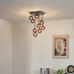 QAZQA Deckenleuchten|Wohnzimmerlampen*Design-Deckenleuchte Bronze mit bronzefarbenem Glas, 9-flammig - Athen