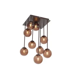 QAZQA Deckenleuchten|Wohnzimmerlampen*Design-Deckenleuchte Bronze mit bronzefarbenem Glas, 9-flammig - Athen