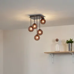 QAZQA Deckenleuchten|Wohnzimmerlampen*Design-Deckenleuchte Bronze mit bronzefarbenem Glas, 5-flammig - Athen