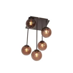 QAZQA Deckenleuchten|Wohnzimmerlampen*Design-Deckenleuchte Bronze mit bronzefarbenem Glas, 5-flammig - Athen