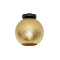 QAZQA Deckenleuchten|Wohnzimmerlampen*Design-Deckenleuchte schwarz mit goldenem Glas – Bert