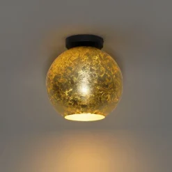 QAZQA Deckenleuchten|Wohnzimmerlampen*Design-Deckenleuchte schwarz mit goldenem Glas – Bert