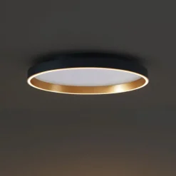 QAZQA Led-Deckenleuchten|Deckenleuchten*Design-Deckenleuchte schwarz mit Gold 60cm inkl. LED 3-Stufen-Schalter - Ingo