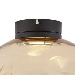 QAZQA Deckenleuchten|Wohnzimmerlampen*Design-Deckenleuchte schwarz mit bernsteinfarbenem Glas - Gemma