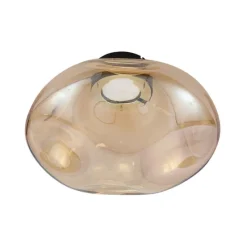 QAZQA Deckenleuchten|Wohnzimmerlampen*Design-Deckenleuchte schwarz mit bernsteinfarbenem Glas - Gemma