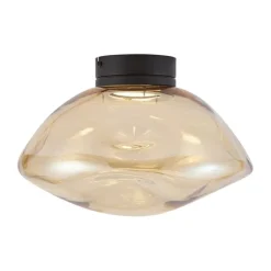 QAZQA Deckenleuchten|Wohnzimmerlampen*Design-Deckenleuchte schwarz mit bernsteinfarbenem Glas - Gemma