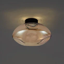 QAZQA Deckenleuchten|Wohnzimmerlampen*Design-Deckenleuchte schwarz mit bernsteinfarbenem Glas - Gemma