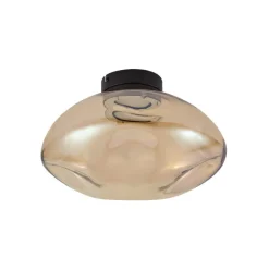 QAZQA Deckenleuchten|Wohnzimmerlampen*Design-Deckenleuchte schwarz mit bernsteinfarbenem Glas - Gemma