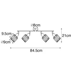 QAZQA Deckenstrahler|Aufbaustrahler*Design-Deckenleuchte schwarz mit goldfarbenem 4-flammigem Rechteck - Noud