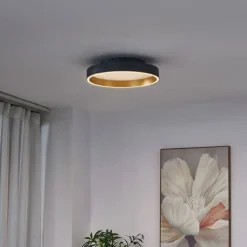 QAZQA Led-Deckenleuchten|Deckenleuchten*Design-Deckenleuchte schwarz mit Gold 40cm inkl. LED 3-Stufen-Schalter - Ingo