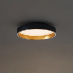 QAZQA Led-Deckenleuchten|Deckenleuchten*Design-Deckenleuchte schwarz mit Gold 40cm inkl. LED 3-Stufen-Schalter - Ingo