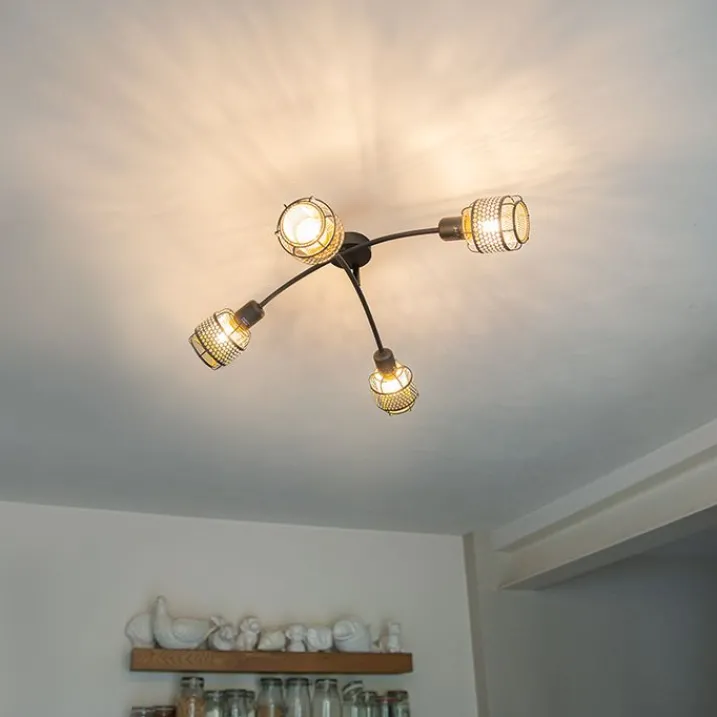 QAZQA Deckenstrahler|Aufbaustrahler*Design-Deckenleuchte Schwarz mit Gold 4-flammig - Noud