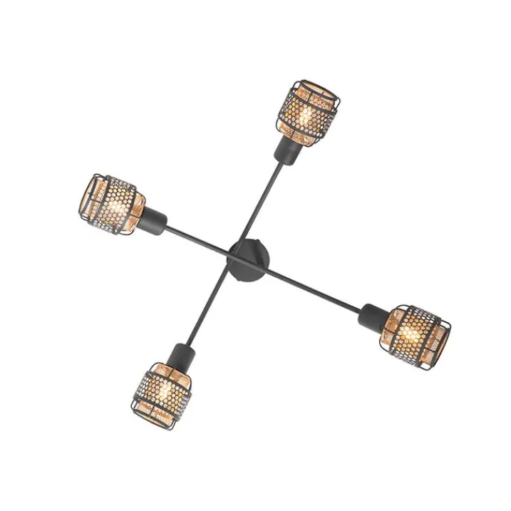 QAZQA Deckenstrahler|Aufbaustrahler*Design-Deckenleuchte Schwarz mit Gold 4-flammig - Noud