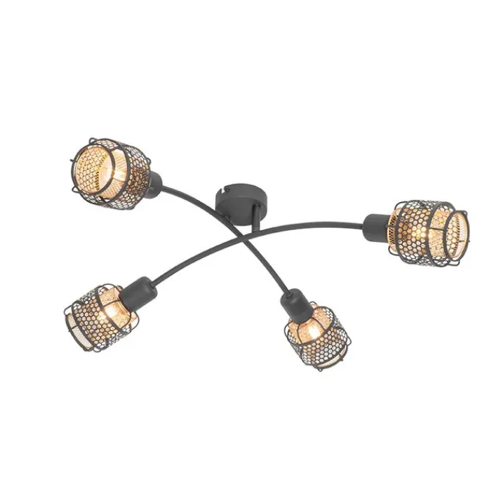 QAZQA Deckenstrahler|Aufbaustrahler*Design-Deckenleuchte Schwarz mit Gold 4-flammig - Noud