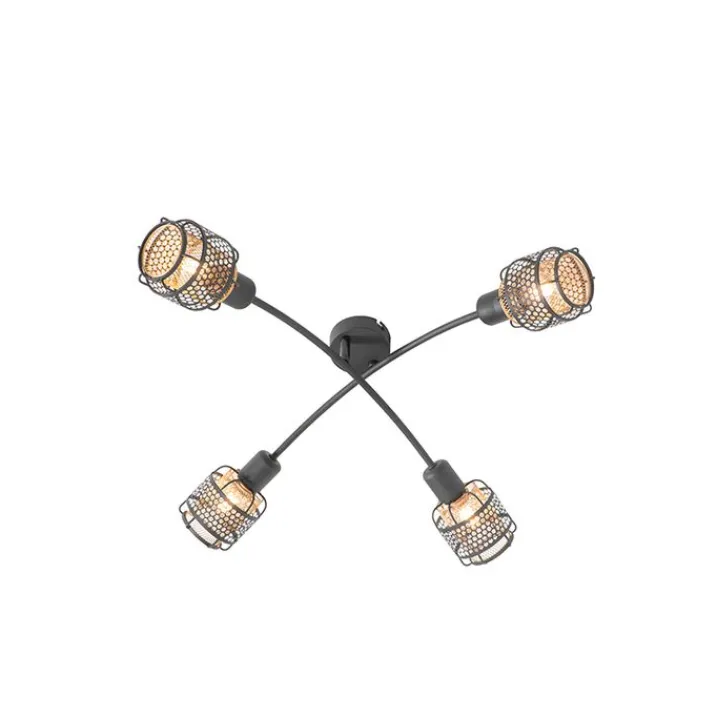 QAZQA Deckenstrahler|Aufbaustrahler*Design-Deckenleuchte Schwarz mit Gold 4-flammig - Noud