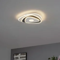 QAZQA Schlafzimmerlampen|Küchenlampen*Design-Deckenleuchte Weiß mit dunkelgrauer organischer Form inkl. LED Dimmbar - Taylor