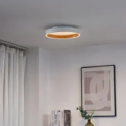 QAZQA Led-Deckenleuchten|Deckenleuchten*Design-Deckenleuchte weiß mit Holz 40cm inkl. LED 3-Stufen-Schalter - Ingo