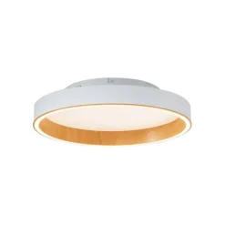 QAZQA Led-Deckenleuchten|Deckenleuchten*Design-Deckenleuchte weiß mit Holz 40cm inkl. LED 3-Stufen-Schalter - Ingo