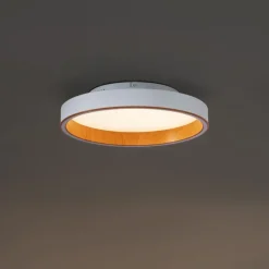 QAZQA Led-Deckenleuchten|Deckenleuchten*Design-Deckenleuchte weiß mit Holz 40cm inkl. LED 3-Stufen-Schalter - Ingo