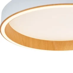 QAZQA Led-Deckenleuchten|Deckenleuchten*Design-Deckenleuchte weiß mit Holz 40cm inkl. LED 3-Stufen-Schalter - Ingo