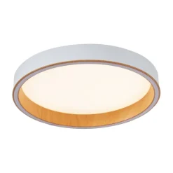 QAZQA Led-Deckenleuchten|Deckenleuchten*Design-Deckenleuchte weiß mit Holz 40cm inkl. LED 3-Stufen-Schalter - Ingo