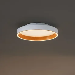 QAZQA Led-Deckenleuchten|Deckenleuchten*Design-Deckenleuchte weiß mit Holz 40cm inkl. LED 3-Stufen-Schalter - Ingo