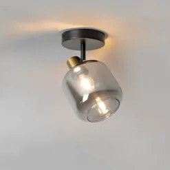 QAZQA Wandstrahler|Deckenstrahler*Design-Deckenspot Schwarz mit Gold mit Rauchglas - Zuzanna