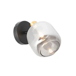 QAZQA Wandstrahler|Deckenstrahler*Design-Deckenspot Schwarz mit Gold mit Rauchglas - Zuzanna