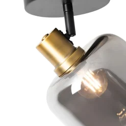 QAZQA Wandstrahler|Deckenstrahler*Design-Deckenspot Schwarz mit Gold mit Rauchglas - Zuzanna