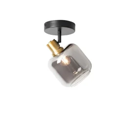 QAZQA Wandstrahler|Deckenstrahler*Design-Deckenspot Schwarz mit Gold mit Rauchglas - Zuzanna