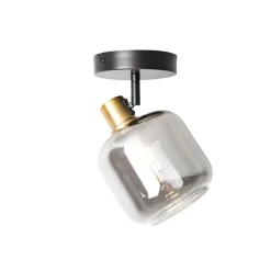 QAZQA Wandstrahler|Deckenstrahler*Design-Deckenspot Schwarz mit Gold mit Rauchglas - Zuzanna