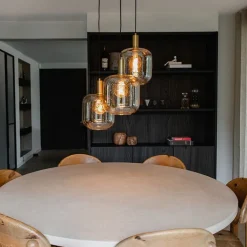 QAZQA Schlafzimmerlampen|Küchenlampen*Design-Hängelampe schwarz mit Messing und braunem Glas 3 Lichter - Zuzanna