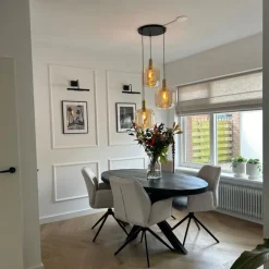 QAZQA Schlafzimmerlampen|Küchenlampen*Design-Hängelampe schwarz mit Messing und braunem Glas 3 Lichter - Zuzanna