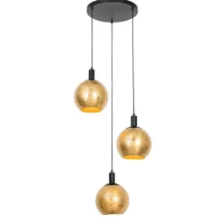QAZQA Pendelleuchten|Wohnzimmerlampen*Design-Hängelampe schwarz mit Goldglas 3-flammig - Bert