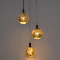 QAZQA Pendelleuchten|Wohnzimmerlampen*Design-Hängelampe schwarz mit Goldglas 3-flammig - Bert