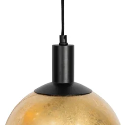 QAZQA Pendelleuchten|Wohnzimmerlampen*Design-Hängelampe schwarz mit Goldglas 3-flammig - Bert