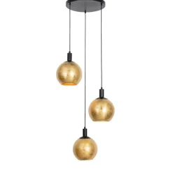 QAZQA Pendelleuchten|Wohnzimmerlampen*Design-Hängelampe schwarz mit Goldglas 3-flammig - Bert