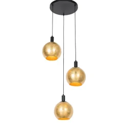 QAZQA Pendelleuchten|Wohnzimmerlampen*Design-Hängelampe schwarz mit Goldglas 3-flammig - Bert