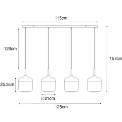 QAZQA Pendelleuchten|Wohnzimmerlampen*Design-Hängelampe schwarz mit Gold und Rauchglas 4-flammig - Kyan