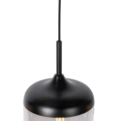 QAZQA Pendelleuchten|Wohnzimmerlampen*Design-Hängelampe schwarz mit Gold und Rauchglas 4-flammig - Kyan