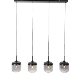 QAZQA Pendelleuchten|Wohnzimmerlampen*Design-Hängelampe schwarz mit Gold und Rauchglas 4-flammig - Kyan